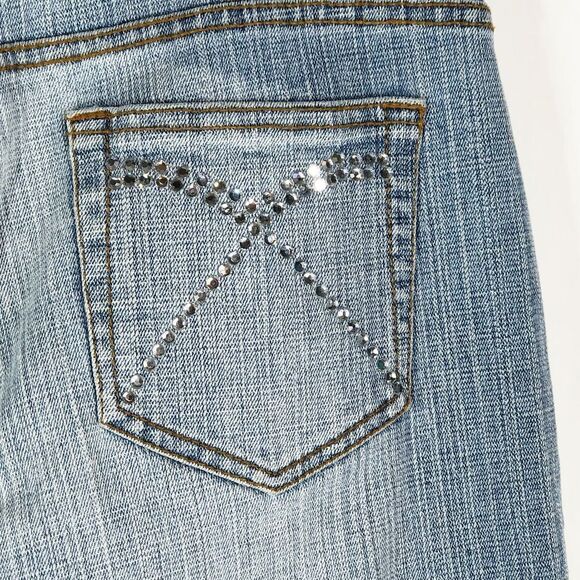Cache Size‎ 4 Capri Jeans Cropped Light Blue Rhinestones Cuffed Pockets 1075 - Picture 4 of 8